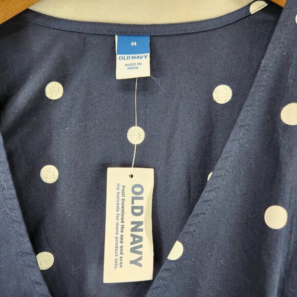 Old Navy Crossover Wrap Top Size M Navy Blue Polka Dot Puff Sleeves Shirt  NWT - Picture 6 of 7